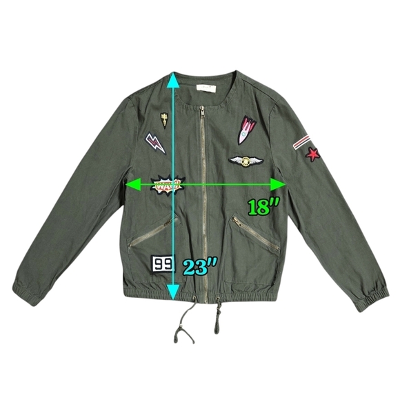 Freebird 100% Cotton Olive Green Embroidered Patch Bomber Jacket Y2K Look - Picture 3 of 9